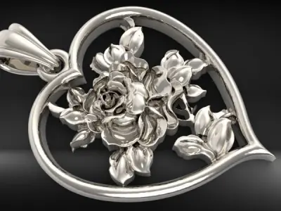 Antique Heart Rose flower Pendant 3D print model