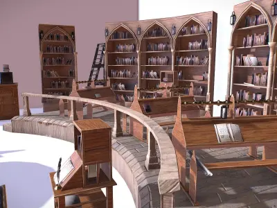 Medieval Library Model Pack PBR Low-poly 3D model