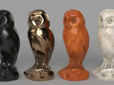 Owl bronze sculpture  Low-poly 3D model