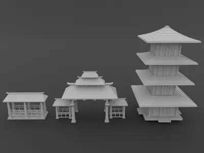 Japanese Village Advanced Pack Low-poly 3D model