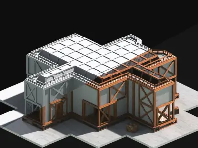 Medieval Low Poly Building Castle Wooden Village Stone House 41 Low-poly 3D model