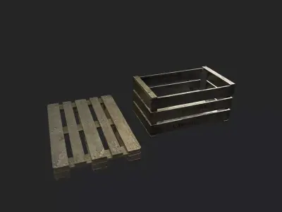 Pallet and Box Low-poly 3D model