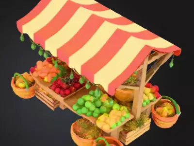 Low Poly Colorful Village Market Stall  Stylized Game Asset Low-poly 3D model