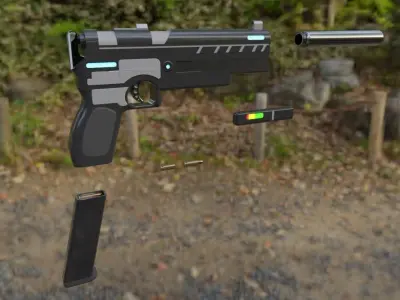 Scifi Pistol with Modular part  Low-poly 3D model