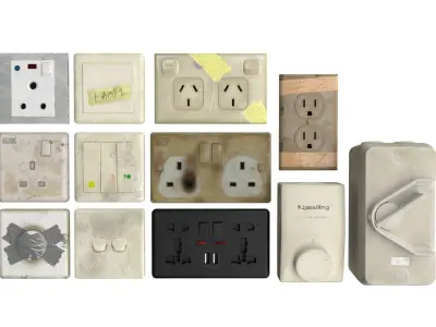 Electrical wall socket and switches Low-poly 3D model