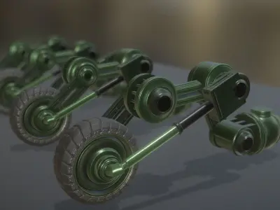 Hydraulic Suspension with Tires Green Version Rig and Animation Low-poly 3D model