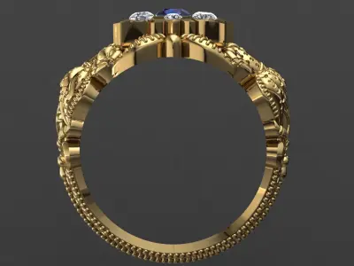 Antique Gents Men Ring  Peacock 002 3D print model