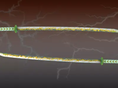 Demon Slayer Zenitsu Agatsuma Nichrin Sword Low-poly 3D model