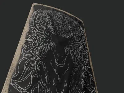 Slavic square leather shield-painted black with  deer symbol Low-poly 3D model