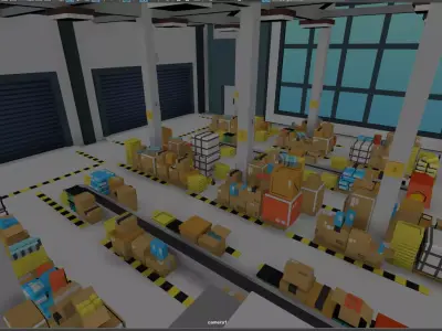 Lowpoly warehouse office building Low-poly 3D model