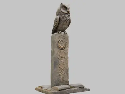 Stone Owl Guardian Statue 3D Model Low-poly 3D model