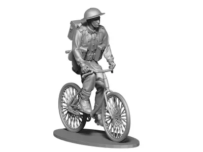 British soldier  ww2 with bicycle  3D print model