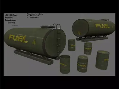military fuell barrel set Low-poly 3D model