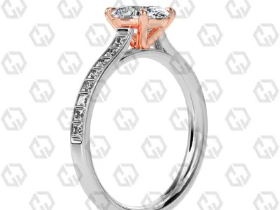 Ring 76 Oval Shape and princess on shanks with Gems 3D print model