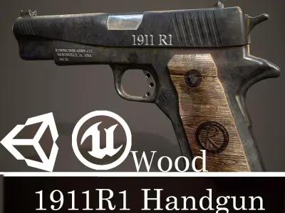 1911R1 Handgun Handle of Wood Version Low-poly 3D model