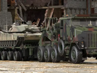 Oshkosh M1070 Tank Transporter M1000 Semi-Trailer with M1 Abrams 3D model