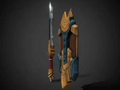 Stylized Sword and Shield Weapons Game-Ready Low-Poly Low-poly 3D model