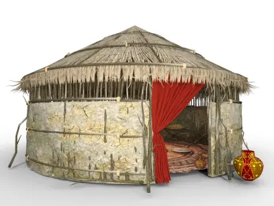 TRIBAL HUTS HOUSE  Low-poly 3D model