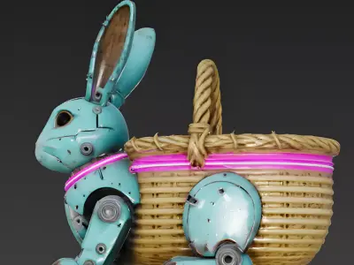 Realistic Cybernetic Easter Rabbit Basket 3D Model Low-poly 3D model
