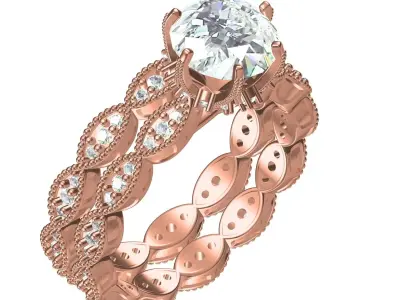 Antique Vintage Engagement Ring with Band 3D print model