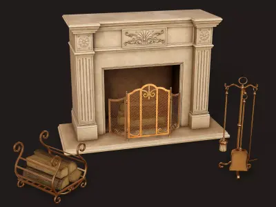 Vintage Fireplace - PBR Game Ready Low-poly 3D model