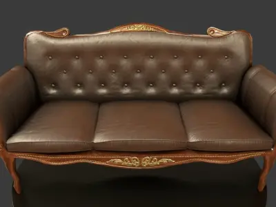 Vintage Wooden Sofa Low-poly 3D model