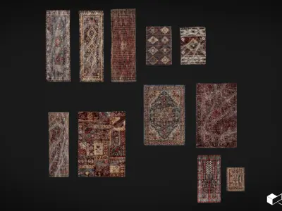 Antique Retro Carpet Set Low-poly 3D model