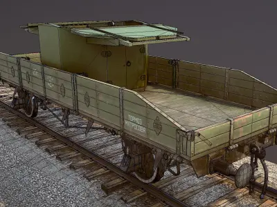 Armored Train SPU-BP railway anti-aircraft platform  Low-poly 3D model