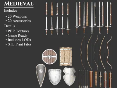 Medieval Collection Essential Weapons 3D Model Pack purchase