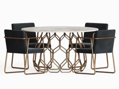 Dining Set table with four chairs in gold 3D model