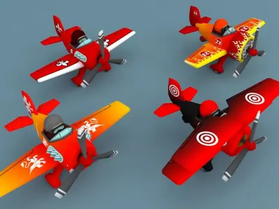 Aircraft Cartoon Low-Poly Low-poly 3D model