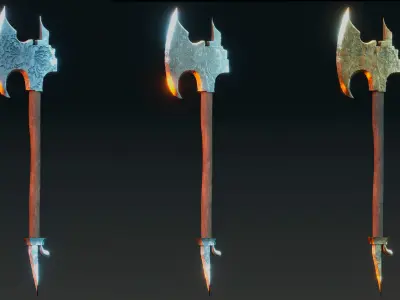 Viking axe Low-poly 3D model 27