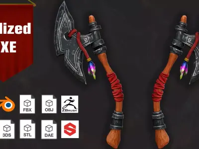 Stylized Axe Low-poly 3D model 23