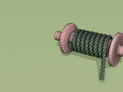 Well rope Pulley Low-poly 3D model