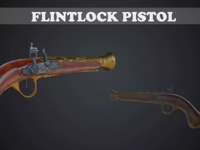 Flintlock Pistol Low-poly 3D model 9