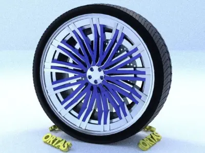 ORTAS CAR RIM 65 GAME READY RIM TIRE AND DISC 3D model