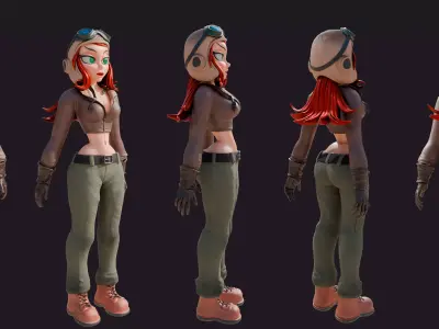 WWII Stylised female pilot Low-poly 3D model