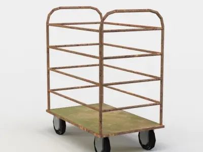 Trolley wooden on wheels Low-poly 3D model
