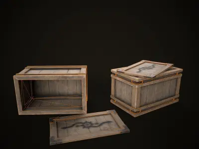 Game Ready Wooden Crate with Lid Low-poly 3D model