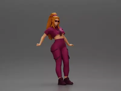 woman in sportswear and sunglasses leaning on the car stylishly 3D print model
