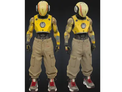 Stylized Cyberpunk Android with Tattoos Low-poly 3D model