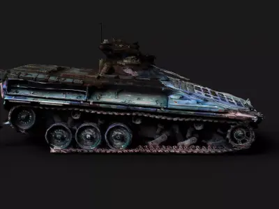 war destroyed Marder vehicle wreck PBR photogrammetry Low-poly 3D model