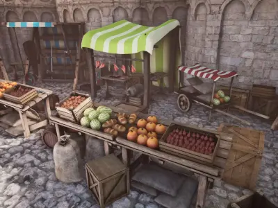 Ultimate Medieval Market  40 Variations Low-poly 3D model