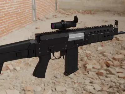 Modern military assault rifle with optic Low-poly 3D model