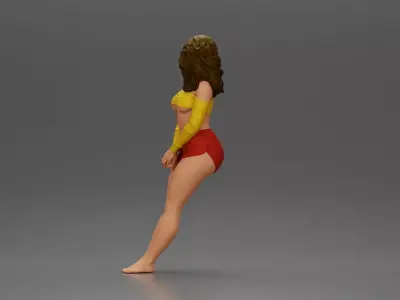 Woman in yellow top and red shorts leaning to wall 3D print model