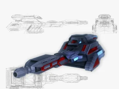 Blaster cannon 05 sci-fi low poly Low-poly 3D model