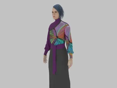  woman in asian clothes Low-poly 3D model
