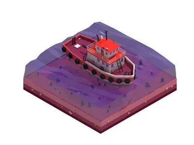 3D Cartoon Low Poly Boat Low-poly 3D model