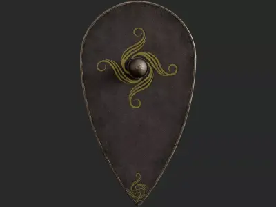 Slavic kite leather shield-painted black with spiral symbol Low-poly 3D model