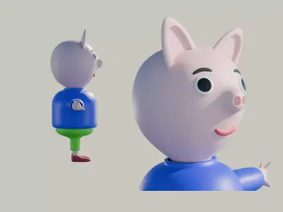 3D cartoon model of a pig with a human-like body Free 3D model